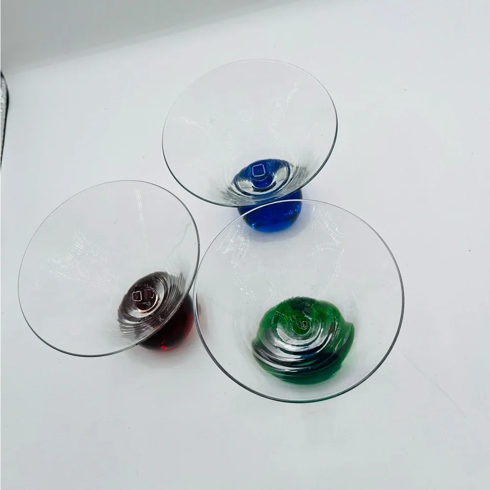 Set of 3 Cocktail Glasses with Red, Blue, and Green Ball Bases
